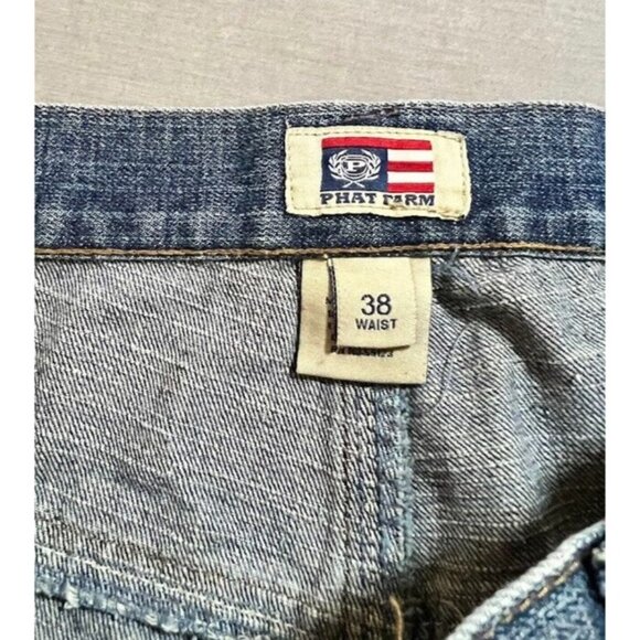 Phat Farm Shorts Mens 38 Blue Denim Embriodered Flap Pocketed Zip Men 38x12. - Picture 7 of 13